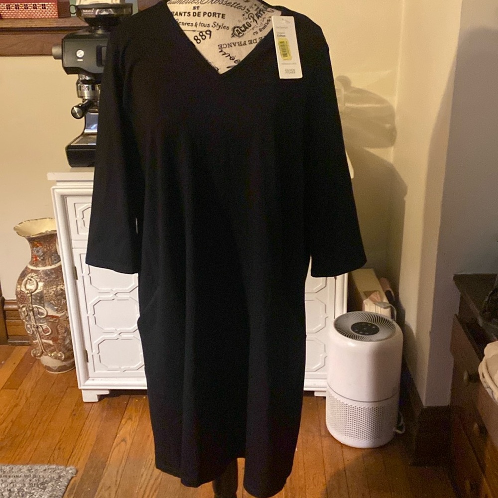 Eileen Fisher  Organic Cotton Slouch Pockets 3/4 Sleeve Dress Size Medium